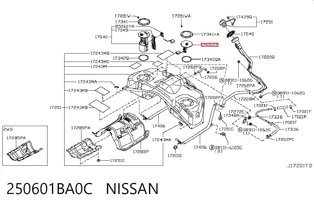 250601BA0C Nissan/Infiniti Датчик уровня топлива в баке