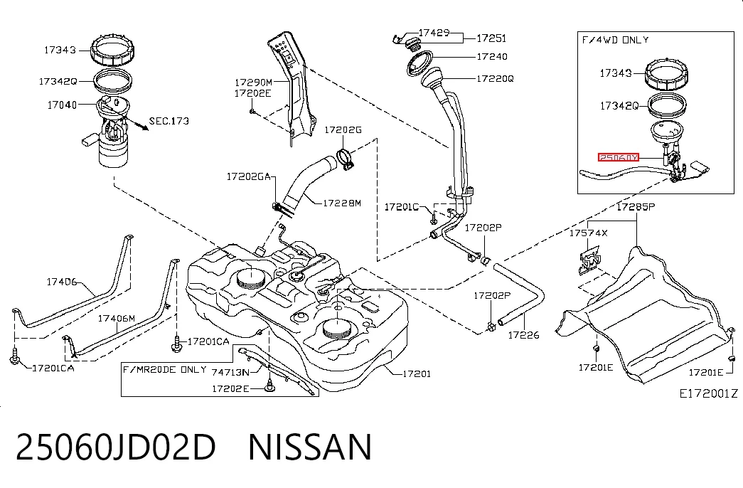 Датчик уровня топлива в баке на Nissan Qashqai I J10