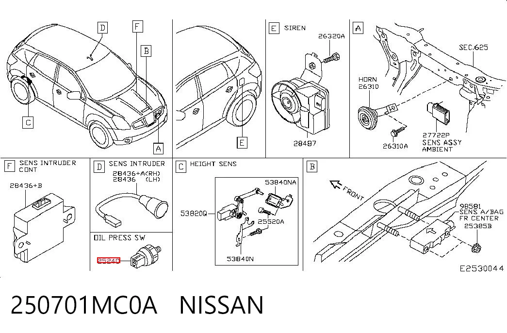 250701MC0A Nissan/Infiniti Датчик указателя давления масла