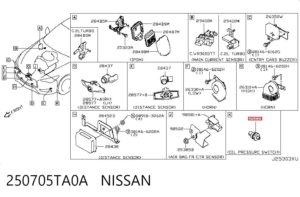 250705TA0A Nissan/Infiniti Датчик указателя давления масла