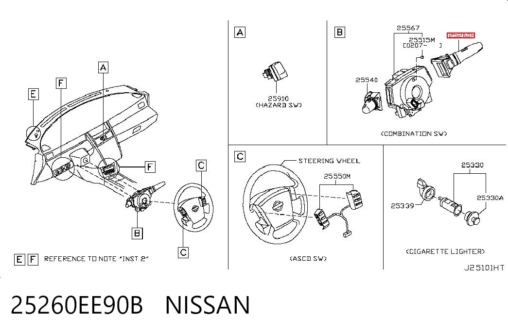 25260EE90B Nissan/Infiniti Переключатель подрулевой, правый