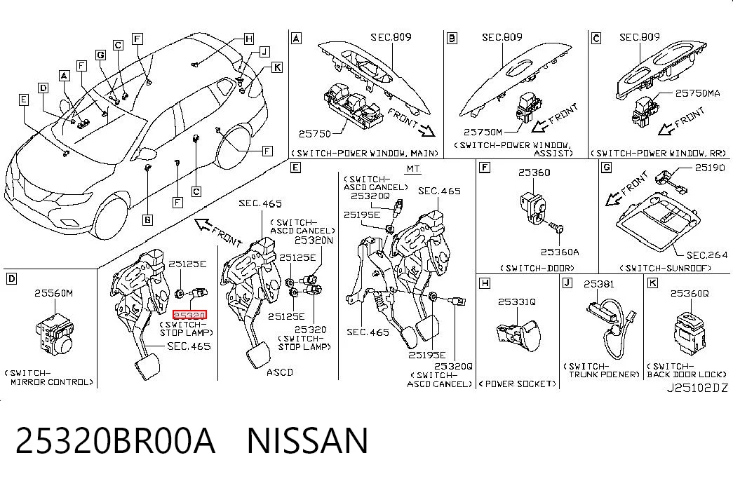 25320BR00A Nissan/Infiniti Датчик тормоза