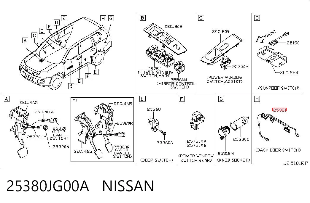 25380JG00A Nissan/Infiniti Датчик открытия крышки багажника/задней двери (ляды)