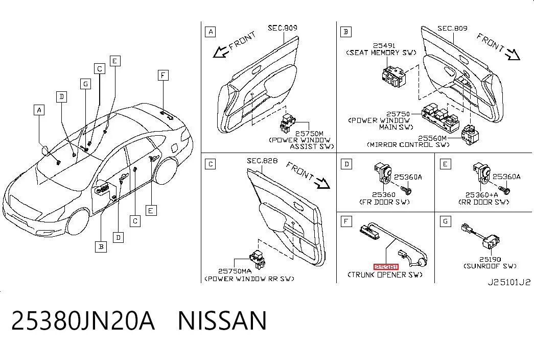 25380JN20A Nissan/Infiniti Кнопка привода замка крышки багажника (двери 3/5-й (ляды)