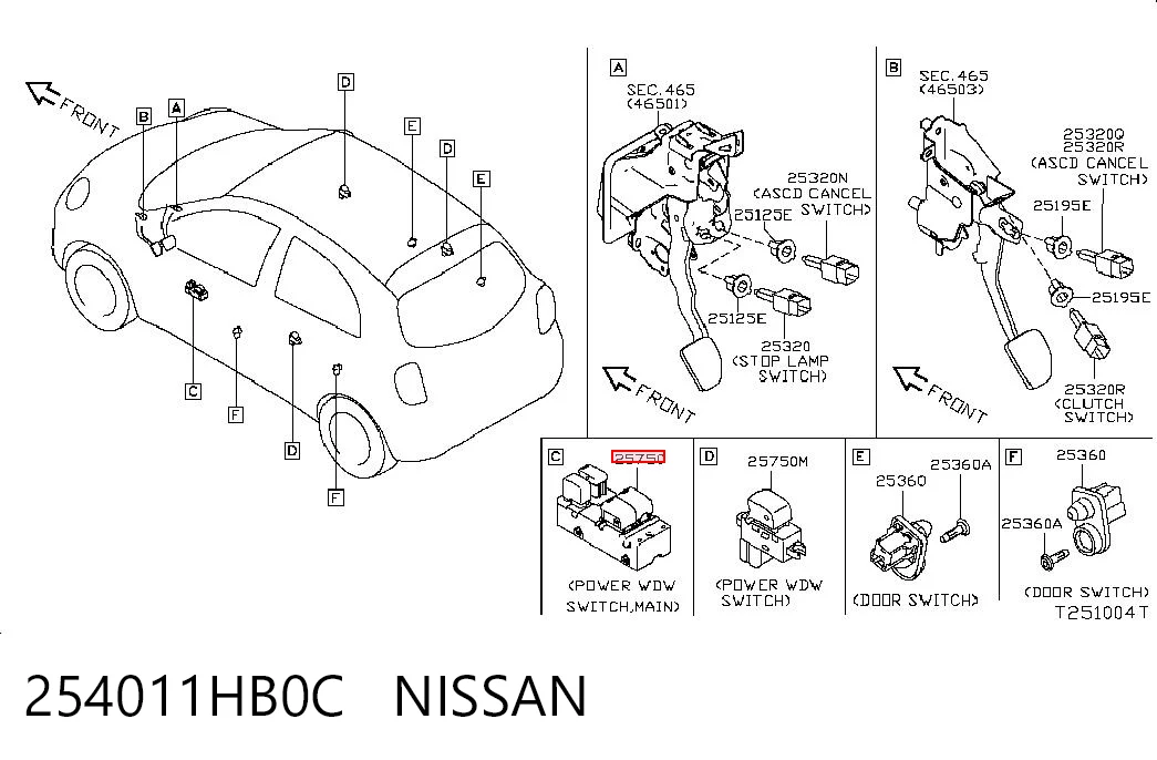 254011HB0C Nissan/Infiniti Кнопки переднего левого стекло подъёмника