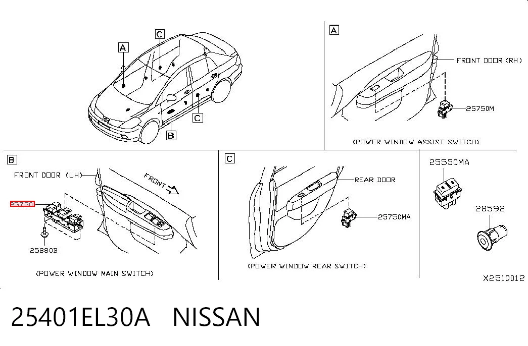 25401EL30A Nissan/Infiniti Кнопки переднего левого стекло подъёмника