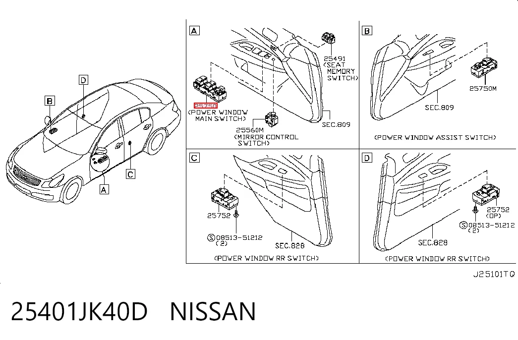 25401JK40D Nissan/Infiniti Кнопки переднего левого стекло подъёмника