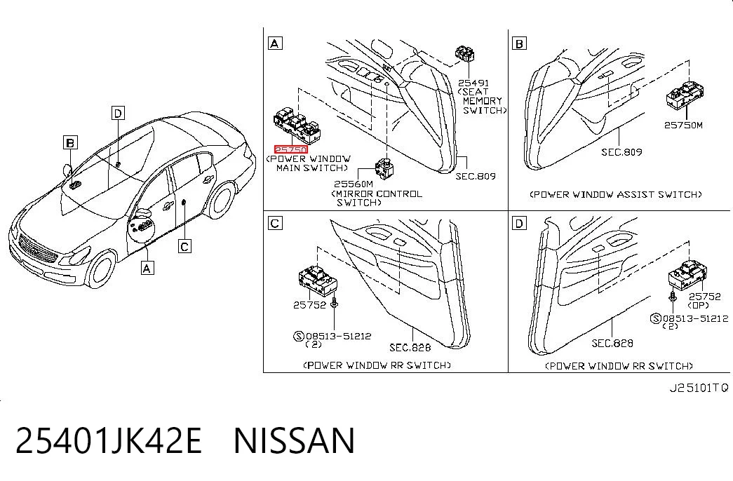 25401JK42E Nissan/Infiniti Кнопки переднего левого стекло подъёмника