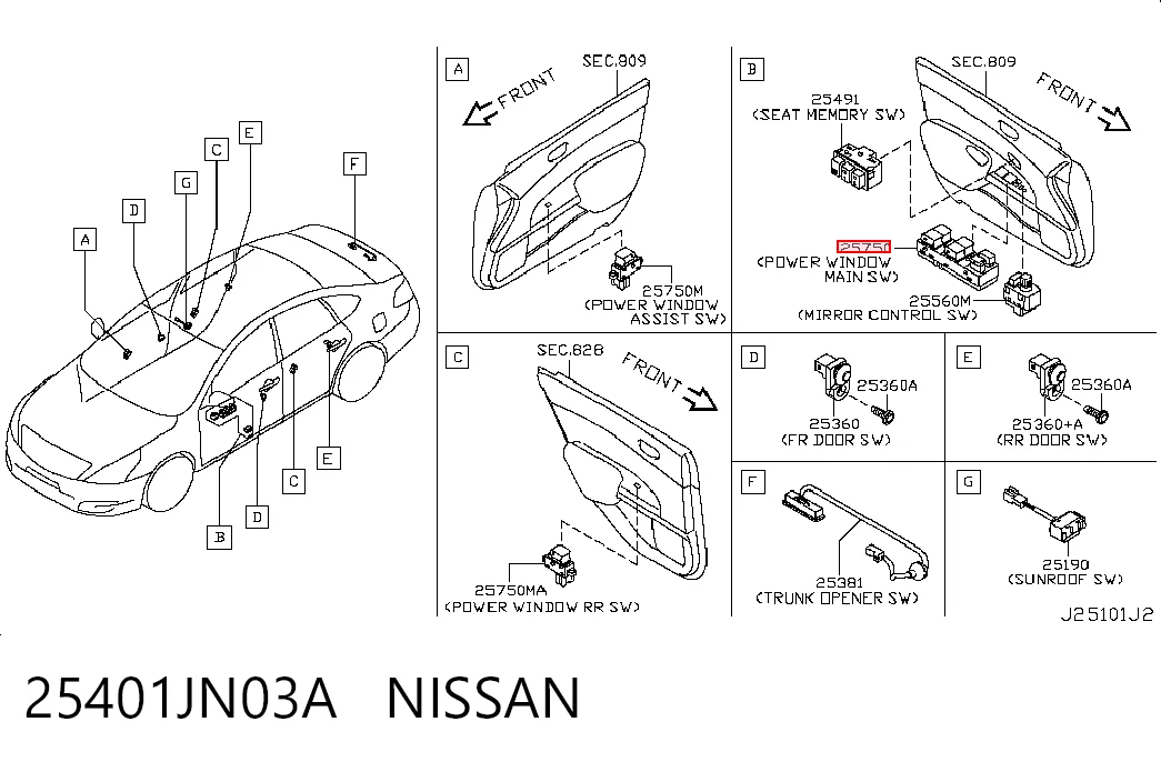 25401JN03A Nissan/Infiniti Кнопки переднего левого стекло подъёмника