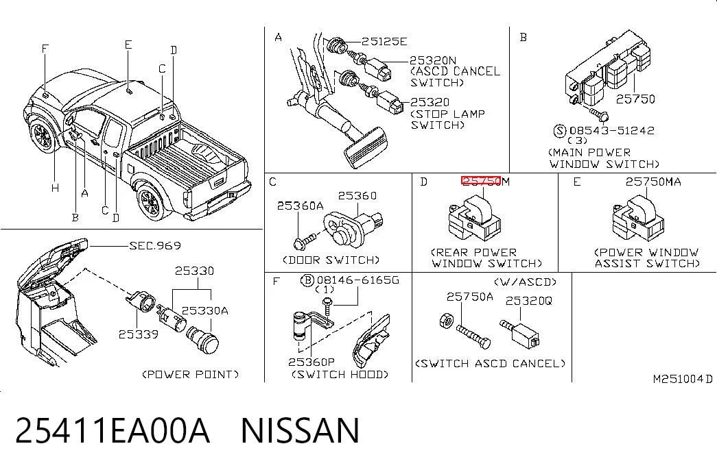 25411EA00A Nissan/Infiniti Кнопка подъемника задних стекол