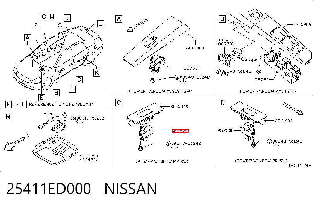 25411ED000 Nissan/Infiniti Кнопки заднего стеклоподъемника