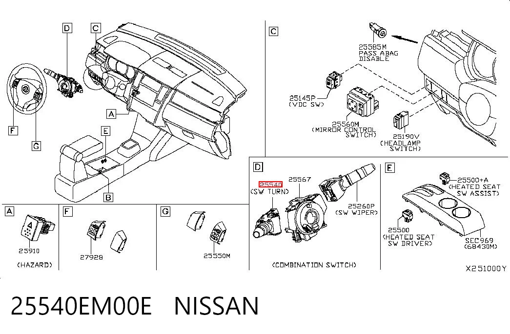 25540EM00E Nissan/Infiniti Левый подрулевой переключатель