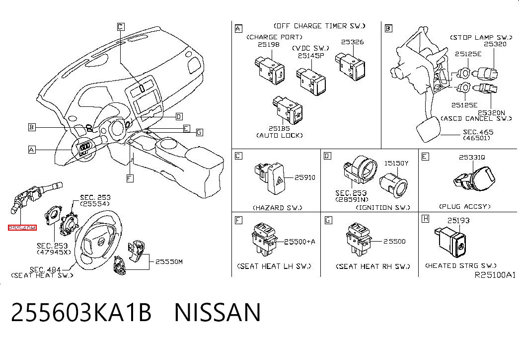Переключатель подрулевой в сборе на Nissan LEAF I ZE0U