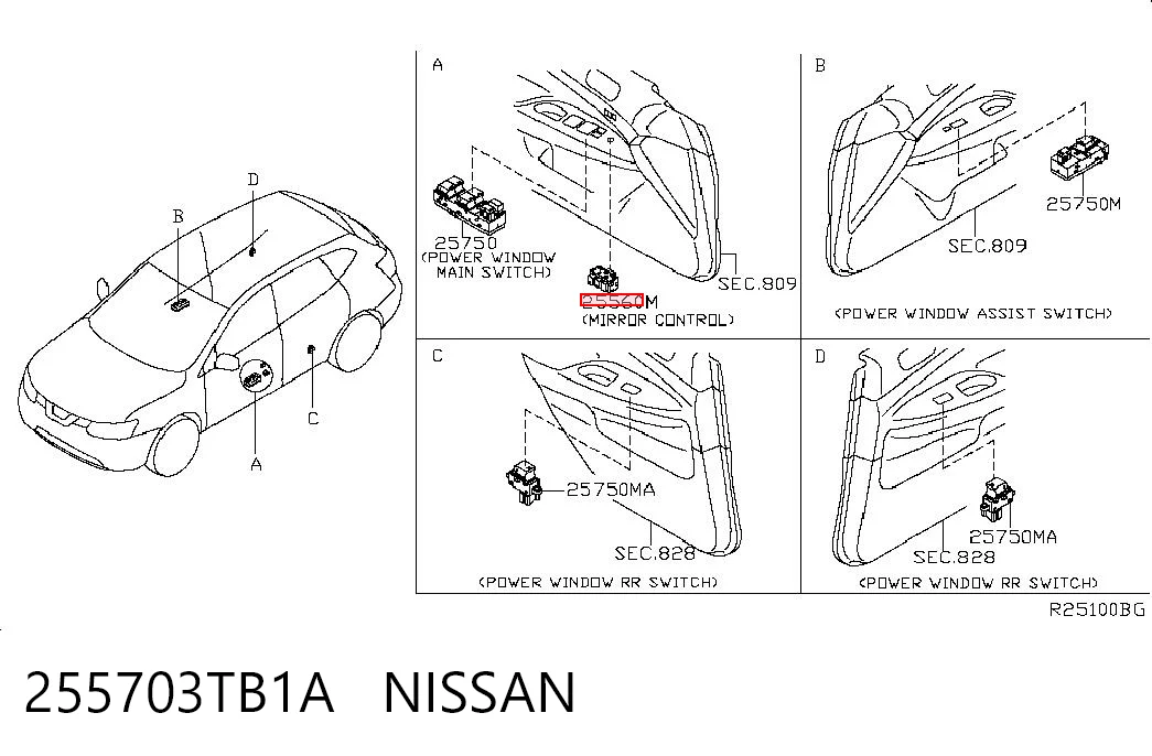 255703TB1A Nissan/Infiniti Блок управления зеркалами заднего вида, на двери