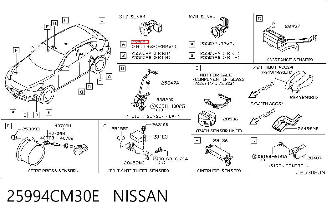 25994CM30E Nissan/Infiniti Датчик сигнализации парковки (парктроник), передний/задний, боковой