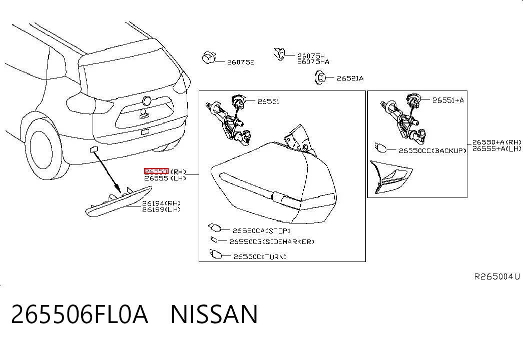265506FL0A Nissan/Infiniti Задний правый внешний фонарь