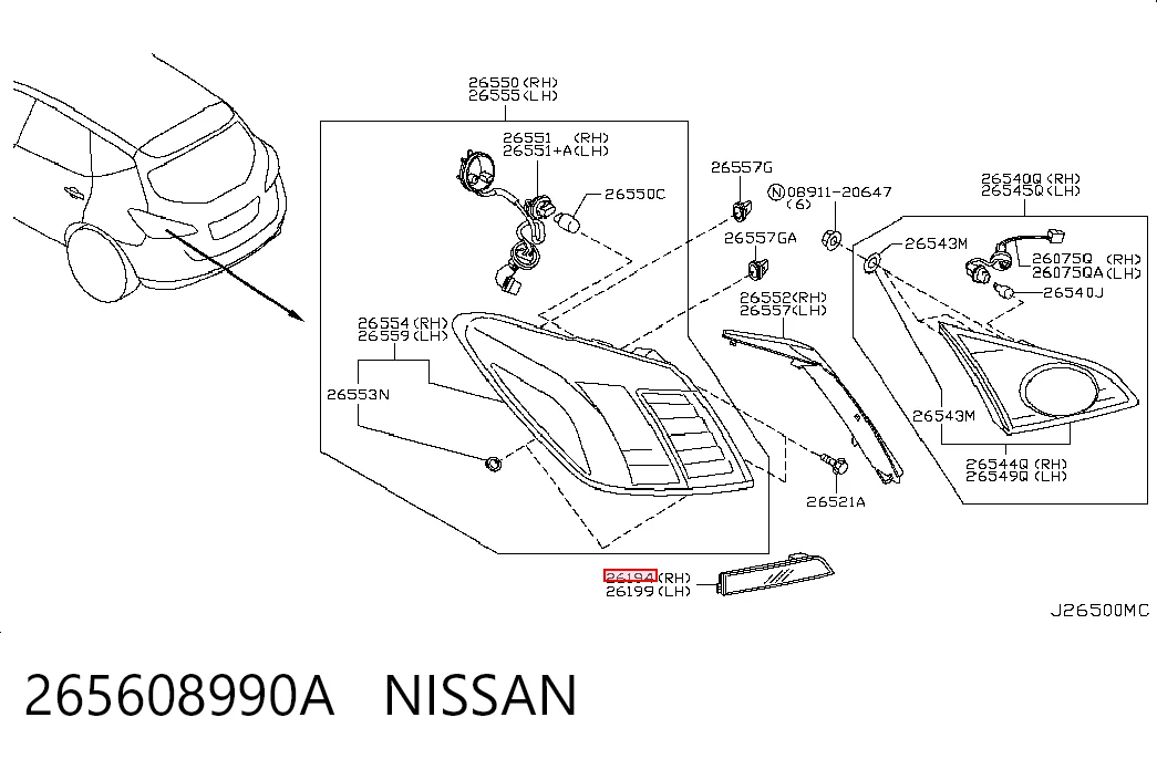 265608990A Nissan/Infiniti Правый катафот бампера