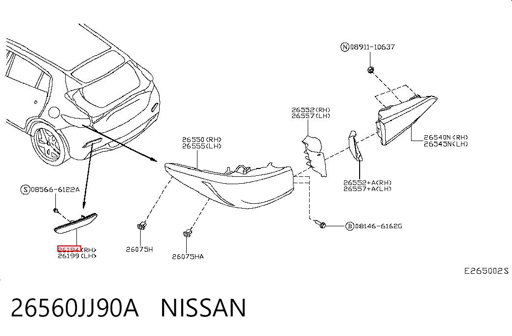 26560JJ90A Nissan/Infiniti Правый катафот бампера