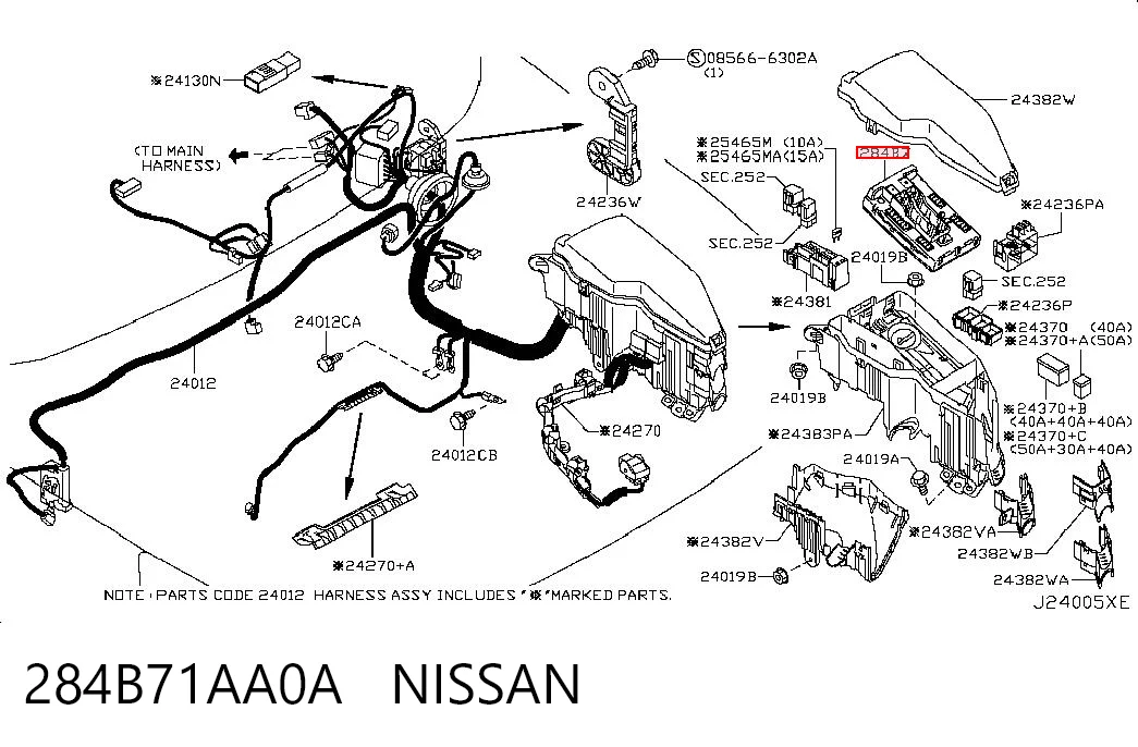 284B71AA0A Nissan/Infiniti Монтажный блок предохранителей