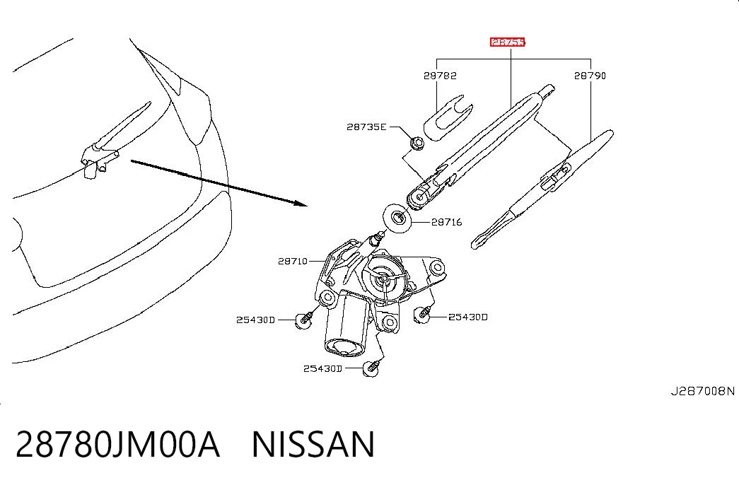 28780JM00A Nissan/Infiniti Рычаг-поводок дворника заднего стекла