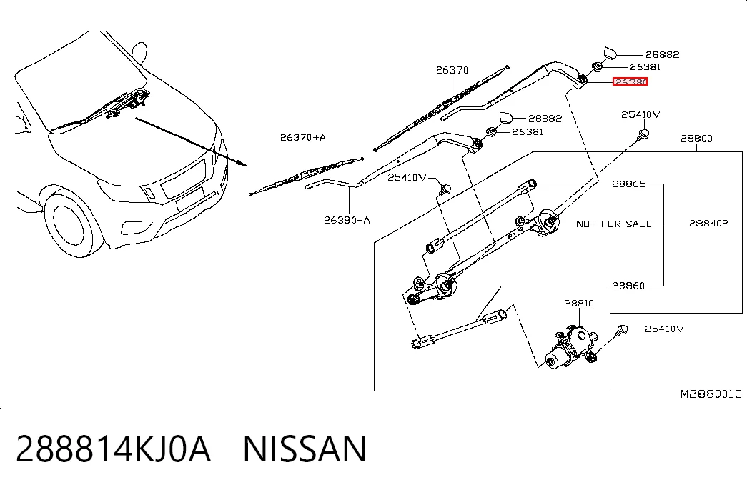 Рычаг-поводок стеклоочистителя лобового стекла Nissan Navara D23, D23T