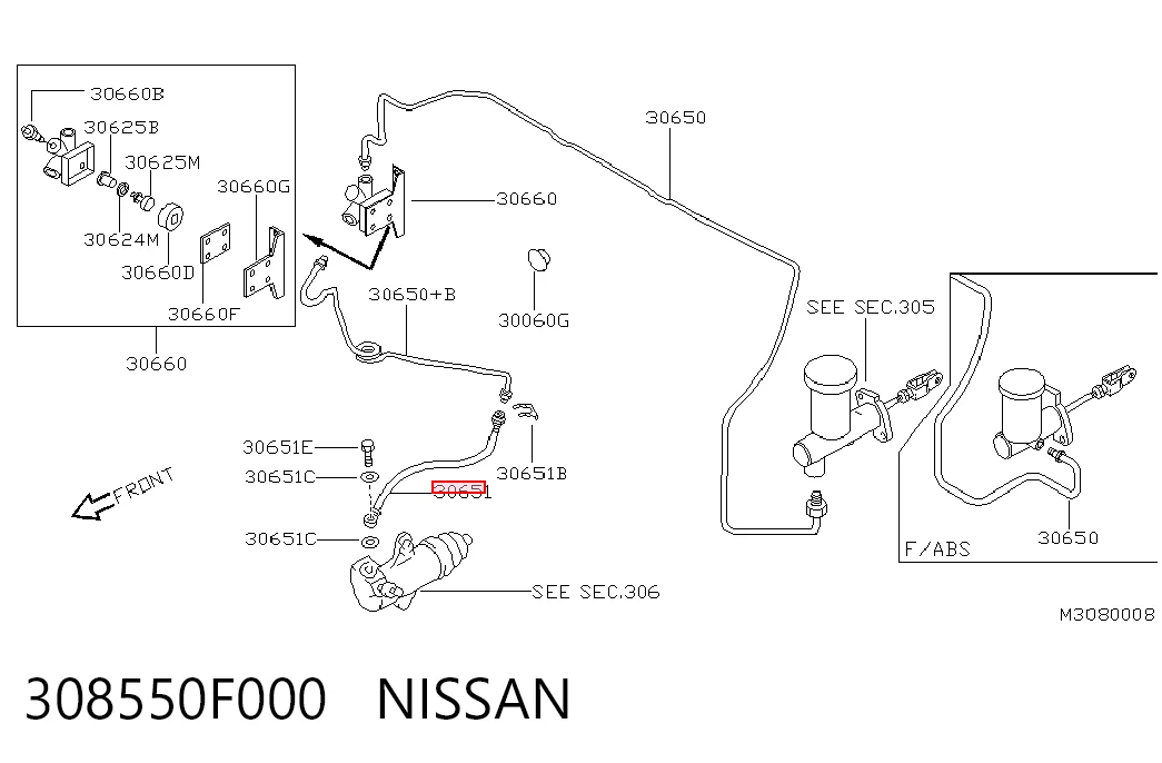 Купить 308550F000 Ford Трубка гидропривода сцепления