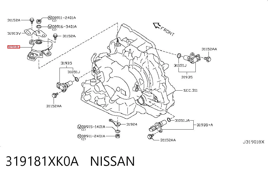 319181XK0A Nissan/Infiniti Датчик положения селектора АКПП