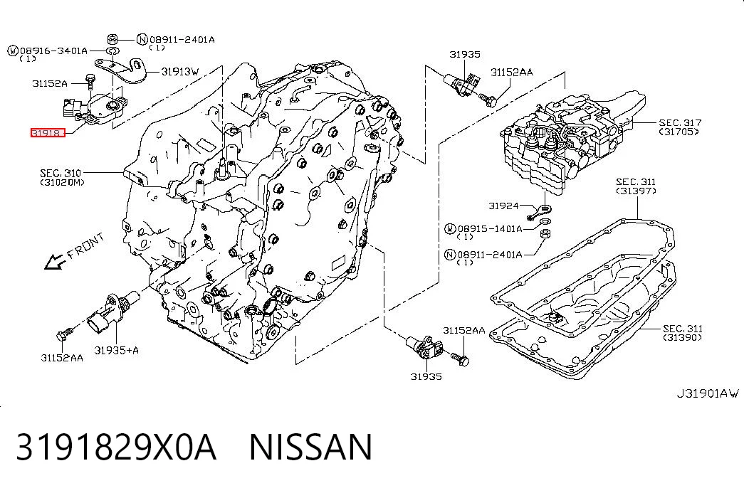3191829X0A Nissan/Infiniti Датчик положения селектора АКПП