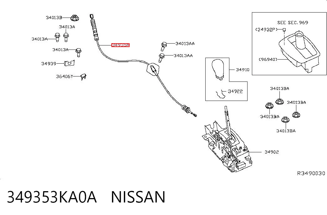 349353KA0A Nissan/Infiniti Трос переключения передач, селектора