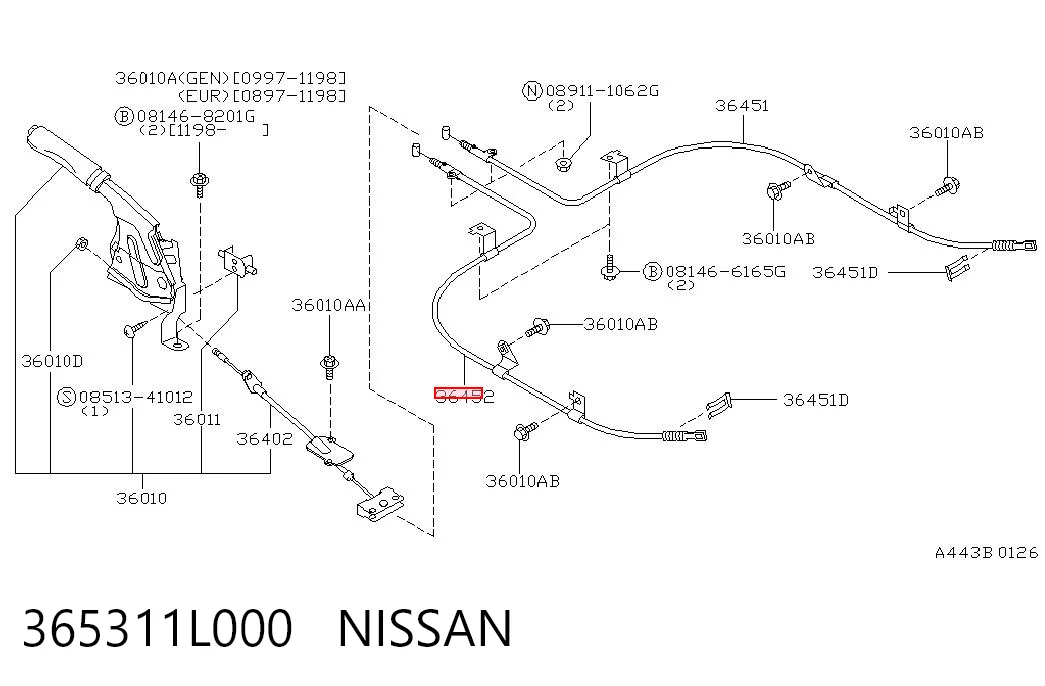 365311L000 Nissan/Infiniti Трос ручного тормоза