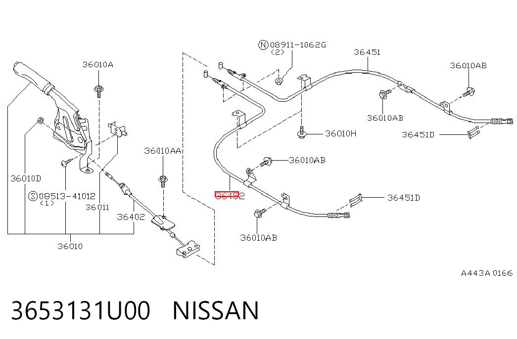 3653131U00 Nissan/Infiniti Трос ручного тормоза
