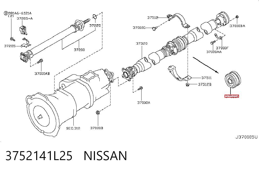 3752141L25 Nissan/Infiniti Подвесной подшипник кардана