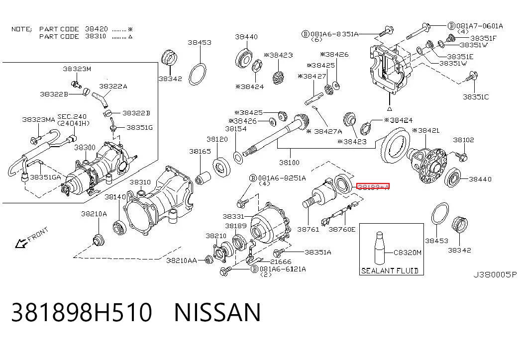 381898H510 Nissan/Infiniti Сальник заднего хвостовика редуктора 