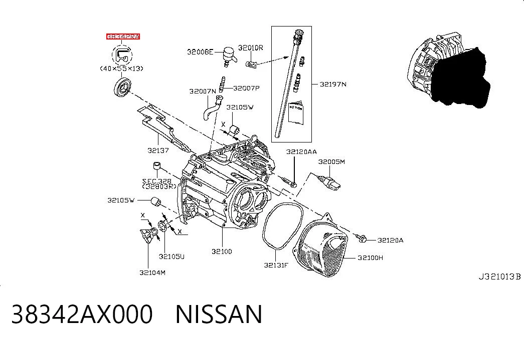 Сальник переднего моста на Nissan Qashqai +2 I J10