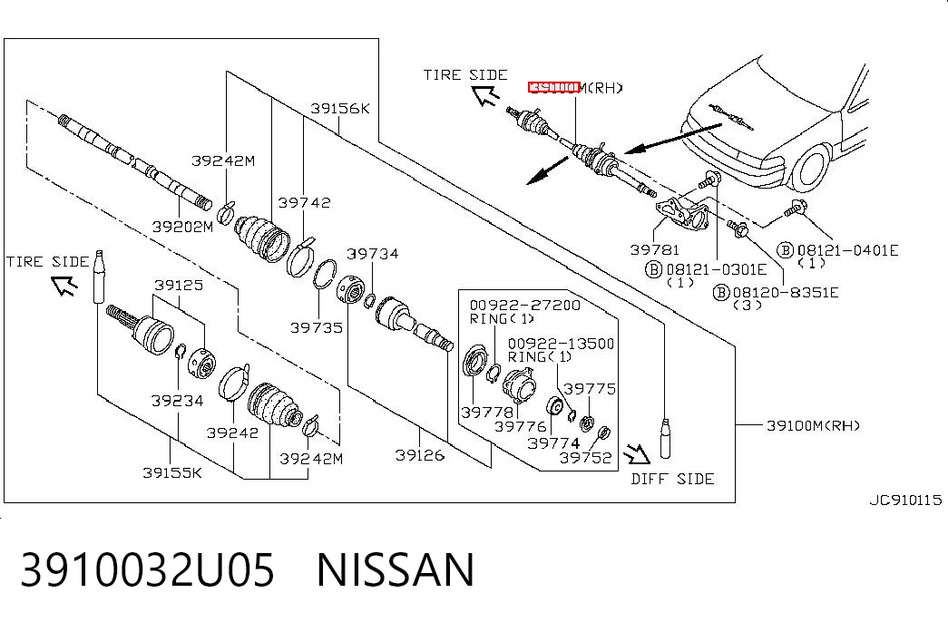 3910032U05 Nissan/Infiniti Полуось передняя, правая