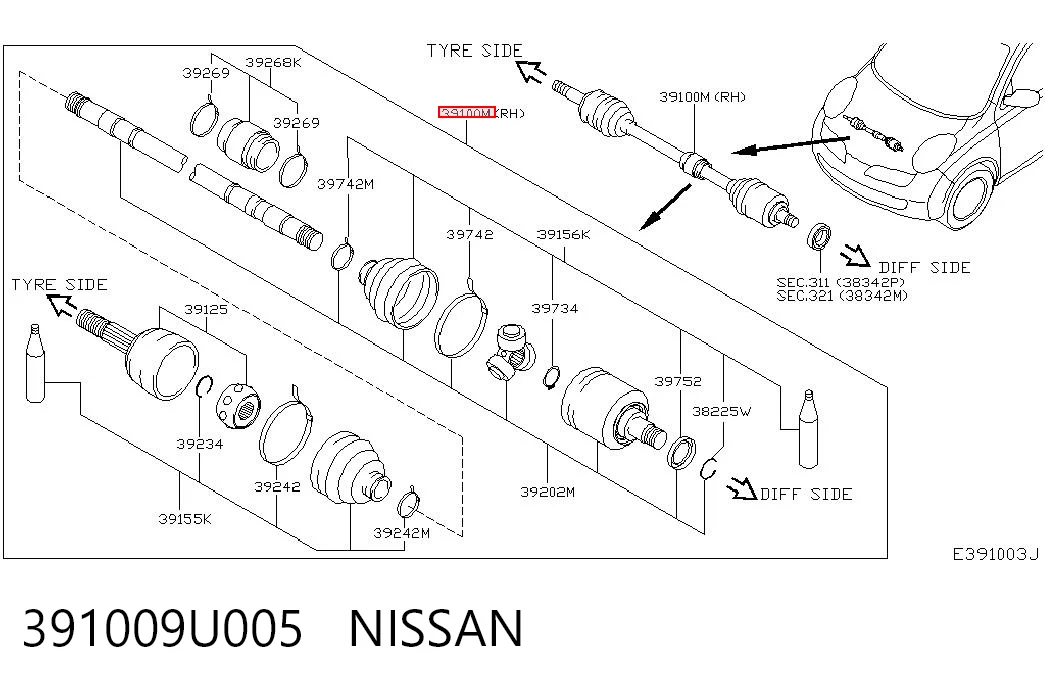 Полуось передняя, правая на Nissan Note  E11