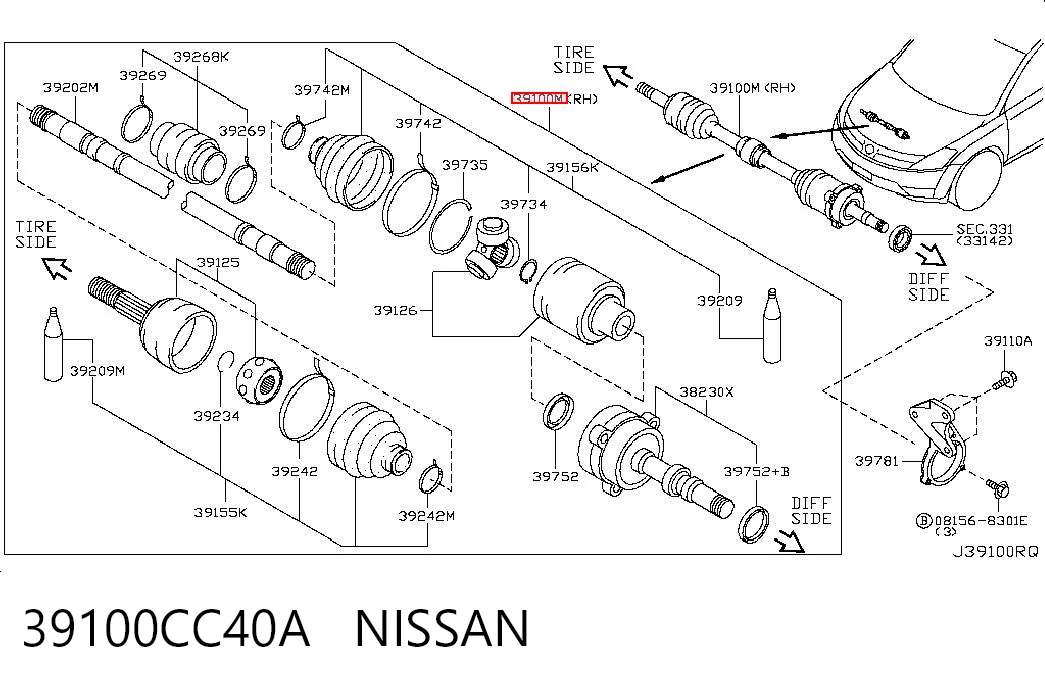 Полуось передняя, правая на Nissan Murano  Z50