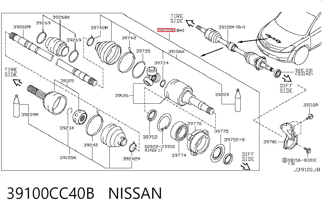 Привод передний правый Nissan Murano внедорожник (Z50) (2002 - 2007) цена, от 102.62 USD