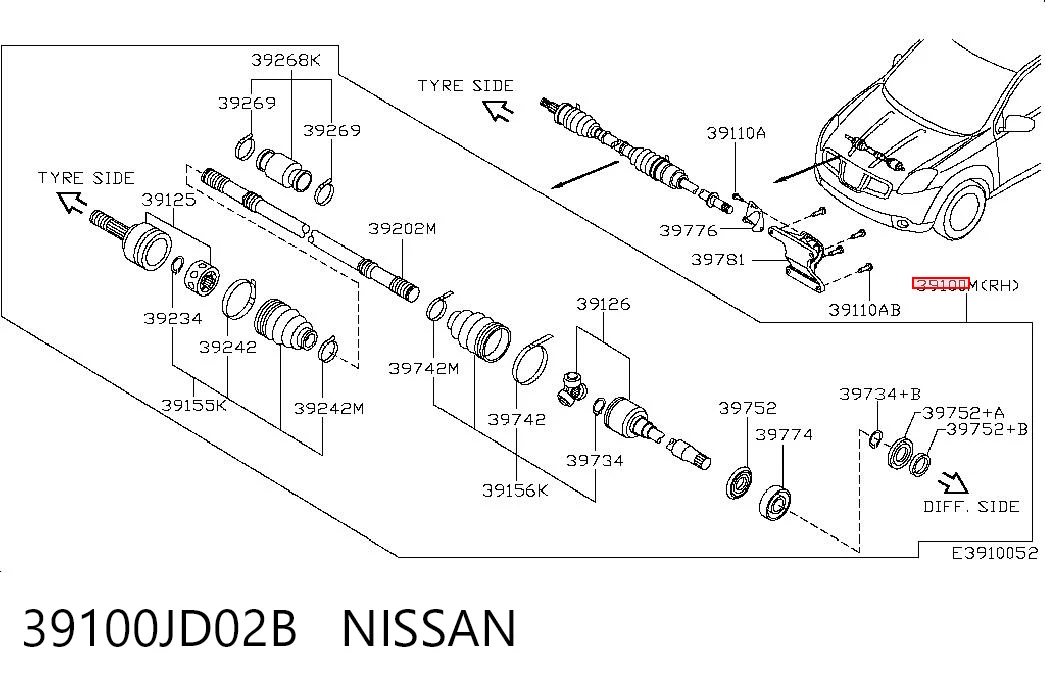 Полуось передняя, правая на Nissan Qashqai I J10