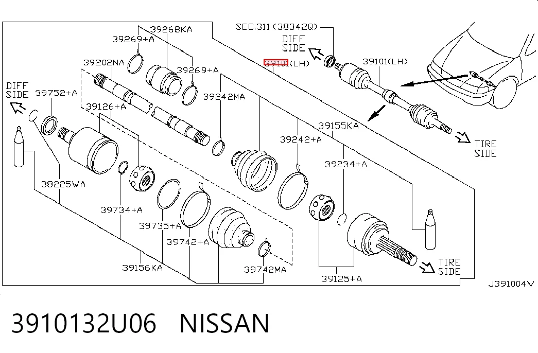 3910132U06 Nissan/Infiniti Наружная граната