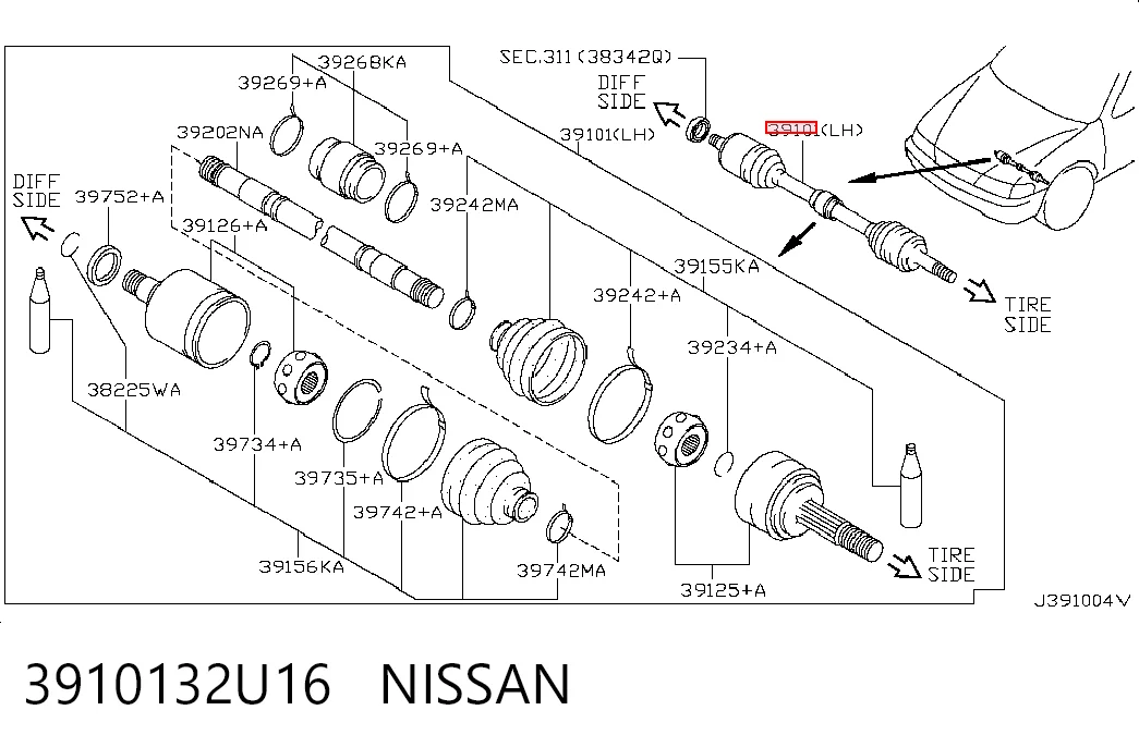 3910132U16 Nissan/Infiniti Наружная граната
