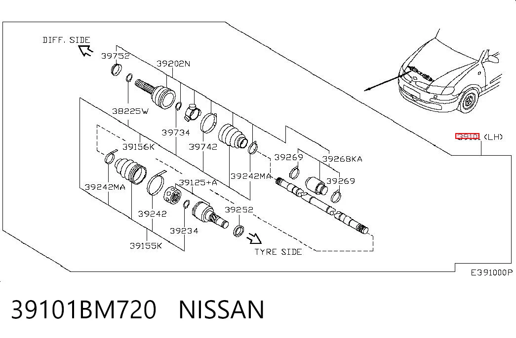 Полуось передняя левая на Nissan Almera TINO V10