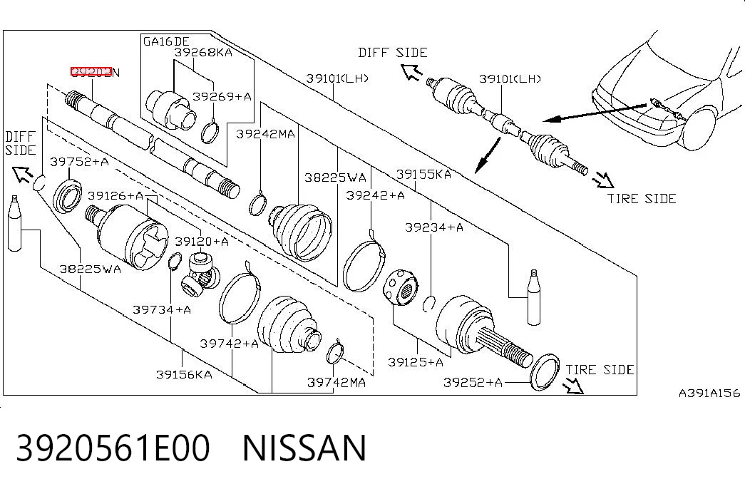 Привод передний левый Nissan Almera I хэтчбек (N15) (1995 - 2000) цена, от 51.34 USD
