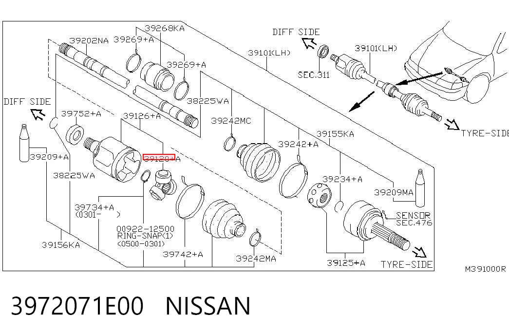 3972071E00 Nissan/Infiniti ШРУС внутренний, тришиб/трипод/трипоид