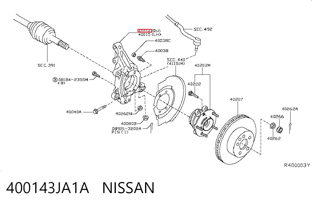 400143JA1A Nissan/Infiniti Цапфа - поворотный кулак передний, правый