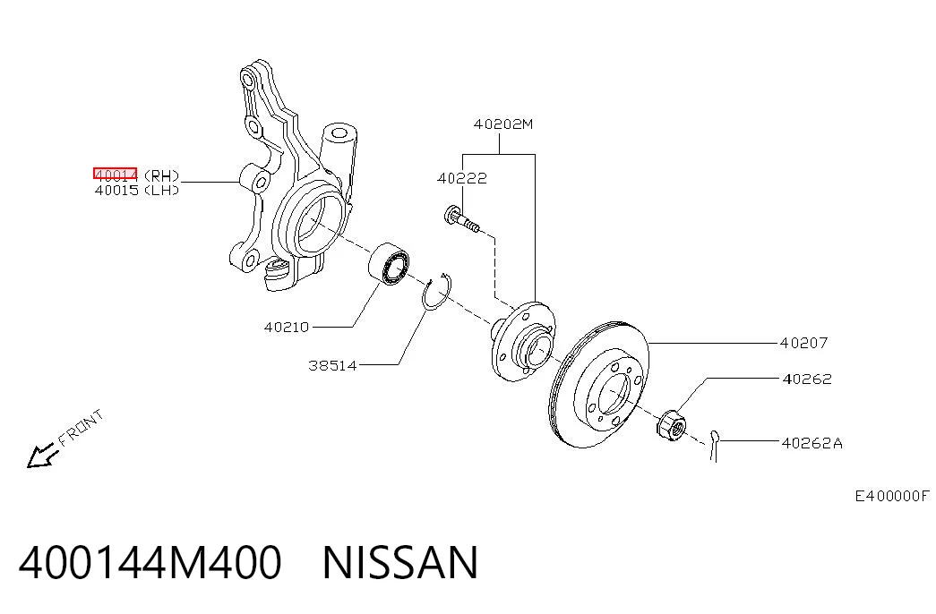 400144M400 Nissan/Infiniti Цапфа - поворотный кулак передний, правый