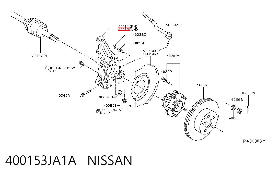 400153JA1A Nissan/Infiniti Цапфа - поворотный кулак передний, левый