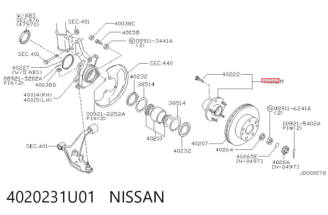 Ступица колеса передняя на Nissan Maxima  A32