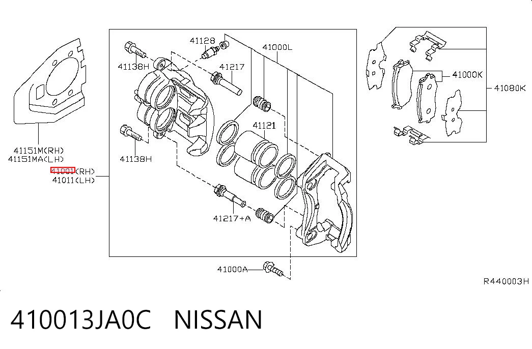 410013JA0C Nissan/Infiniti Суппорт тормозной, передний, правый