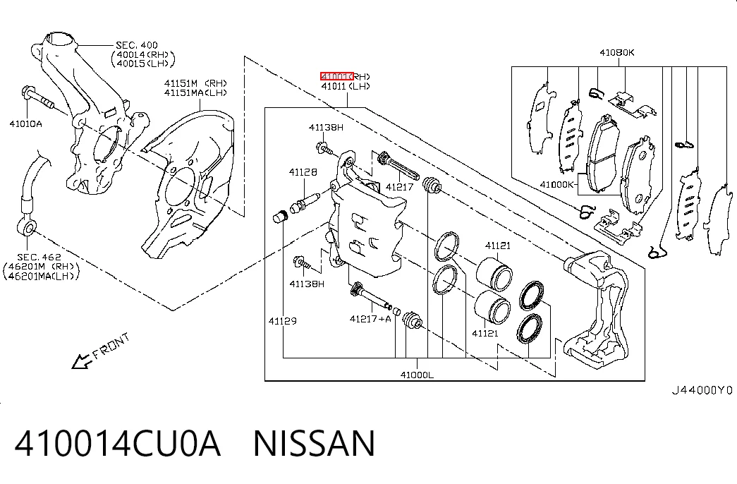 410014CU0A Nissan/Infiniti Суппорт тормозной, передний, правый